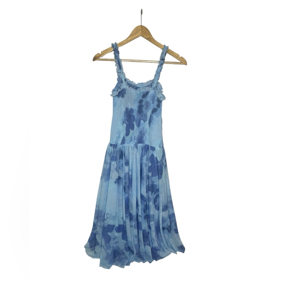 NEW Free People Tessa Smocked Mesh MIDI Dress in Baby Blue xs - Picture 5 of 12